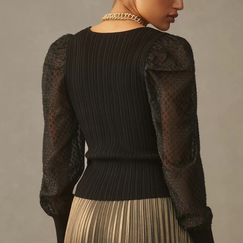 Anthropologie Puff Sleeve Shimmer Sweater in Black - Picture 8 of 16
